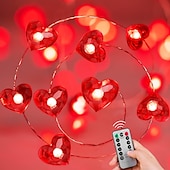 お買い得  電池式-エレガントなウェディングレセプションパーティー 3m 30個のLEDバレンタインデーレッドハートストリングライト リモコン付き 結婚式用8モード&amp;amp;お祝いの装飾 AAA電池駆動