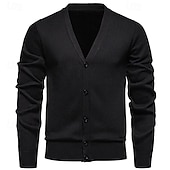 abordables suéter de la rebeca de los hombres-Hombre Chaqueta de Punto Suéter recortado Suéter de punto Estriado Tejer Regular Abotonar Bolsillo Color sólido Escote en Pico Moda Clásico Vacaciones Ropa Cotidiana Ropa Otoño invierno Rojo tinto