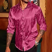 preiswerte Satinhemden für Herren-Herren Hemd Satinhemd Freizeithemd Knopfhemd Blumen Hochzeit Urlaub Rote Grün Beige Langarm Kragen Winter Frühling &amp; Sommer Bekleidung