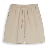 cheap Home-Men&#039;s Cargo Shorts Linen Shorts Summer Shorts Beach Shorts Drawstring Elastic Waist Multi Pocket Plain Comfort Breathable Knee Length Home Daily Beach Fashion Smart Casual White Navy Blue Inelastic
