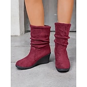 levne Slouch Boots-dámské hnědé semišové kotníkové boty – pohodlný klínový podpatek s prohnutým designem, ideální na podzimní a zimní běžné nošení