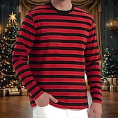 preiswerte T-Shirts für Herren mit 3D-Druck-Weihnachten Herren Gestreift T Shirt Langarm T-Shirt 3D-Druck Rundhalsausschnitt Hemd Täglich Designer Brautkleider schlicht Strasse Casual Rote Sommer Frühling Herbst Bekleidung S M L XL XXL XXXL