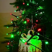 billige Soldrevet-2 stk 10m 100led solcellelys – røde og grønne vanntette utendørs lysstrenger til jul gårdsplass hage balkong gjerde juletre festlig atmosfære dekorativ lysstreng