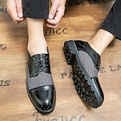 abordables Semi-formel-chaussures oxford pied-de-poule pour hommes - lacets en similicuir marron avec détails brogue et semelle robuste pour une tenue décontractée et formelle
