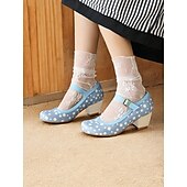 halpa Block Heels-naisten siniset pilkulliset mary jane -korkokengät – keskikorkoiset retrokengät solkihihnalla vintage-vaikutteisiin asuihin ja tanssijuhliin