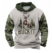 baratos Moletons de Caça-Homens camuflagem Veado Moletons Moletom Moda Legal Manga Longa Gola Redonda Festa Caça Marron Verde Com Cordão Outono Inverno Designer