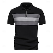 economico Polo Elite da Uomo-Per uomo Polo con zip Lavoro Affari Collo ripiegato Manica Corta Blocco di colori Cerniera Estate Primavera Autunno Bianco perla Nero Blu marino Polo con zip