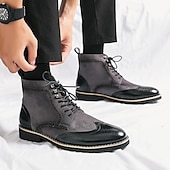 abordables Bottes habillées-bottines en cuir et daim synthétique marron pour hommes avec détails brogue, design à bout d&#039;aile et semelle robuste - chaussures décontractées et formelles de style vintage