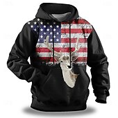 baratos moletons 3d masculinos-Homens American US Flag Moletons Casacos Moletom com capuz Gola Redonda Moda Impressão 3D Feriado Para Noite Streetwear Preto Com Cordão Outono Inverno Designer