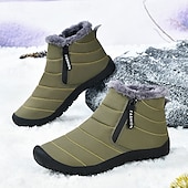 abordables Botas de invierno y nieve-Botas de nieve de invierno amarillas para hombre: impermeables, con forro de piel, cierre de cremallera, botines cálidos antideslizantes para clima frío