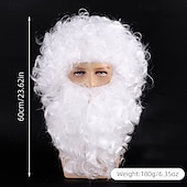 preiswerte Trendige synthetische Perücken-Weihnachtsmann-Bart- und Perückenset, weißer Bart und Perücke, lockige Weihnachtskostüm-Perücke für Männer