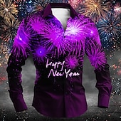 abordables Chemises imprimées pour hommes-Nouvel an Homme Lettre et chiffre Chemise manche longue Décontractées Soirée du quotidien Printemps Automne Hiver Col rabattu Poche Rouge Bleu Violet Vert