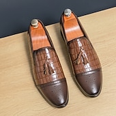 economico Semi-formale-mocassini da uomo in similpelle con motivo coccodrillo marrone e dettaglio nappa – eleganti scarpe eleganti slip-on per occasioni formali e abbigliamento da ufficio