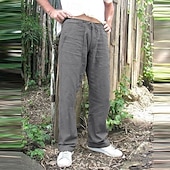 economico Vacanza-Per uomo Pantaloni di Lino Pantaloni Pantaloni Estivi Pantaloni da Spiaggia Coulisse Tasca Design con Coulisse Elastica Semplice Leggero Traspirante Lunghezza intera Yoga Palestra Moda Streetwear