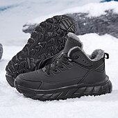 abordables Botas de invierno y nieve-Botas de nieve de invierno negras para hombre: botas de senderismo impermeables, forradas con piel, con cordones y suela antideslizante para climas fríos