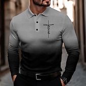 halpa Miesten vintage poolo-Miesten Risti Jeesus Vohveli poolopaidat Golfpaita Pitkähihainen Poolopaidat Kauluspaidat Vapaa-aika Business Casual Arkikäyttö liiketoiminta Käytä töihin Napit 3D-tulostus Kevät Syksy Talvi Rubiini