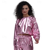 preiswerte Oberteile-1980er HipHop Glänzend Metallisch Bauchfreies Top Sweatshirt Disco Damen Karnevalskostüm Karneval Leistung Party Pride Parade Erwachsene Oberteil