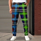baratos Magro-Homens Geométrica Bloco de cor Xadrez Social Cintura Média Business casual Formal Rua Dia a Dia Zíper Bolsos Verão Primavera Outono Impressão 3D Amarelo Vermelho Azul