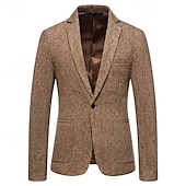 billige Blazere for menn-Herre Blazer Virksomhet Cocktailfest Bryllupsfest Mote Fritid Vår &amp; Vinter Polyester Helfarge Knapper Lomme Bekvem Enkeltkneppet Blazer Mørkegrå Kakifarget Lysegrå
