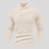 preiswerte Herrenpullover-Herren Pullover Strickpullover Gerippt Stricken Standard Strick Glatt Rollkragen Modisch Basic Urlaub Freizeitskleidung Bekleidung Herbst Winter Schwarz Gelb S M L