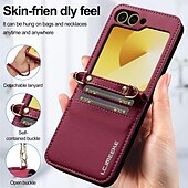 economico Cover Samsung-telefono Custodia Per Samsung Galaxy Z Flip 7 Z Flip 6 Z Flip 5 Z Flip 4 Z Flip 3 Copertura Posteriore con Cordino Slot per Carte Resistente agli urti Retrò TPU Pelle PU