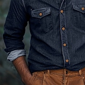economico camicie casual da uomo-Per uomo Camicia Camicia in chambray Camicia in calicò Maglietta informale Camicia con bottoni Camicia di jeans Nero Blu marino Blu Azzurro Manica lunga Liscio Colletto Da mare Giornaliero