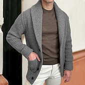 preiswerte Herren Strickjacke-Herren Strickjacke Kurzer Pullover Gerippt Stricken Standard Tasche Glatt Schalrevers Modisch Klassisch Urlaub Freizeitskleidung Bekleidung Herbst Winter Schwarz Kaki M L XL