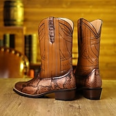 levne Cowboy &amp; Western Boots-pánské westernové kovbojské boty s potiskem hadí kůže a složitým designem z umělé kůže – stylová a odolná obuv pro rodeo a country akce