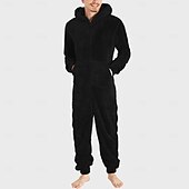 billiga Pyjamas-Herr Bodysuits Sovkläder Pyjamas set 1 PC Ren färg Mode Stylish Klassisk Hem Dagligen Säng Polyester Komfort Mjuk Present Luvtröja Långärmad Huvtröja Jumpsuit Ficka Med framknäppning Höst Vinter