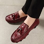 billige Semi-formell-burgunder loafers med krokodillemønster for menn med duskdetalj og sklisikker såle - luksuriøse slip-on sko for fritids- og formell bruk
