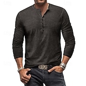 tanie Casualowa koszulka Henley-Męskie Koszula Henley Koszulka Koszulka z długim rękawem Równina Henley Ulica Urlop Długi rękaw Odzież 100% bawełna Zabytkowe Moda Podstawowy