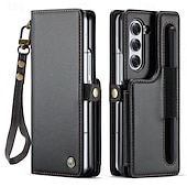 economico Cover Samsung-telefono Custodia Per Piegatura a Z 7 Z Fold 6 Copertura Posteriore Custodia Portafoglio con Supporto Con Cinturino da Polso con portapenne Retrò TPU PC