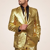 cheap Homecoming Suits-Men&#039;s Party Evening Wear Suits Gold Fashion Party Solid Colored Standard Fit 2 Piece Single Breasted Two-buttons