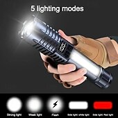 ieftine Lanterne-1 lanternă cu led reîncărcabilă ultra-luminoasă cu zoom  &amp; lampă de lucru din cob abs durabil, lumină laterală, lanternă portabilă pentru camping în aer liber, alergare, drumeții, pescuit de urgență