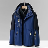 baratos Fleece &amp; Casacos 3 em 1-Homens Jaqueta Softshell Jaqueta de Trilha Inverno Ao ar livre Bloco de cor A Prova de Vento Impermeável Jaquetas 3-em-1 Jaquetas em Velocino Jaqueta corta-vento Viajar Cinzento Escuro Preto Marfim
