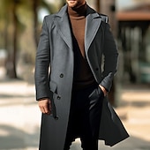 billiga Trenchcoat för män-Herr Rock Trenchcoat Lång trenchcoat Dagligen Semester Höst vinter Polyester Vindtät Mjuk Ytterkläder Kläder Mode Klassisk Slät Ficka Kavajslag Dubbelknäppt