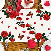 abordables Chemins de Table-chemin de table rose pour la Saint-Valentin, décoration de table florale romantique avec un élégant design de rose, parfait pour ajouter une touche d&#039;amour et d&#039;élégance à votre dîner de la