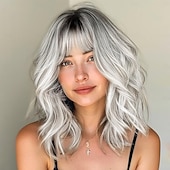 baratos Perucas Sintéticas sem Touca-peruca com franja para mulheres bob ondulado charmosas perucas sintéticas com cabelo natural encaracolado resistente ao calor na altura dos ombros para uso diário em festas