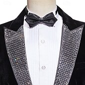 abordables Dîner de fête-Costumes de soirée en velours pour hommes noir mode de Noël patchwork coupe standard 2 pièces à simple boutonnage