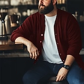 abordables suéter de la rebeca de los hombres-Hombre Chaqueta de Punto Suéter recortado Suéter de punto Estriado Tejer Regular Abotonar Bolsillo Color sólido Escote en Pico Moda Clásico Vacaciones Ropa Cotidiana Ropa Otoño invierno Rojo tinto