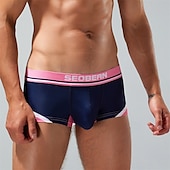 cheap Men&#039;s Boxers Underwear-Men&#039;s 1 PCS Boxers Underwear Boxer Shorts Patchwork Polyester Breathable Soft Comfortable Color Block Letter Mid Rise Yellow Red