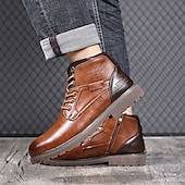 levne Kotníkové boty-pánské vintage hnědé kotníkové boty z umělé kůže – klasický šněrovací design s robustní podrážkou pro práci i běžné nošení