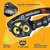 cheap Head Lights-Owl Headlight Strong LED Mini Portable Induction Headlight AAA Battery for Outdoor Camping &amp; Fishing, with COB Warning Light