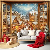 olcso karácsonyi gobelin lóg-karácsonyi díszek függő gobelin ablak kilátás fal művészet karácsonyi nagy kárpit falfestmény dekoráció fénykép háttér takaró függöny otthon hálószoba nappali dekoráció