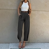 abordables pierna ancha y cintura alta-Mujer Talla EU / US Pantalones Casual Confort Longitud total Tiro Alto Color sólido Cremallera Hebilla Cómodo Microelástico Fiesta Casual Diario Negro Verde Ejército Café Otoño invierno Todas las
