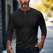 levne Ležérní tričko Henley-Pánské Tričko Tričko Henley Pevná barva Henley Běžný Venkovní Ležérní Dlouhý rukáv Knoflíky Oblečení 100% bavlna Úplet Denní