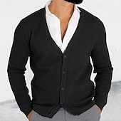 preiswerte Herren Strickjacke-Herren Strickjacke Kurzer Pullover Zopfmuster Stricken Standard Button-Down Glatt V Ausschnitt Modisch Klassisch Freizeitskleidung Verabredung Bekleidung Herbst Winter Schwarz Militßrgrün M L XL
