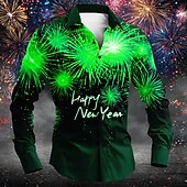 abordables Chemises imprimées pour hommes-Nouvel an Homme Lettre et chiffre Chemise manche longue Décontractées Soirée du quotidien Printemps Automne Hiver Col rabattu Poche Rouge Bleu Violet Vert
