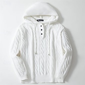 preiswerte Herrenpullover-Herren Pullover Strickpullover Gerippt Gedrehtes Stricken Standard Knopf Kordelzug Glatt Mit Kapuze Modisch Basic Freizeitskleidung Verabredung Bekleidung Herbst Winter Weiß M L XL