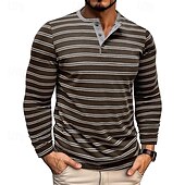 billige Uformell Henley T-skjorte-Herre T-skjorte med knapp T skjorte Henly-skjorte T-skjorter Langermet Henley Vår &amp; Vinter Stripet Mote Designer Grunnleggende Knapper Feriereise Gate Ut på byen Svart Hvit Kakifarget Topp T-skjorte